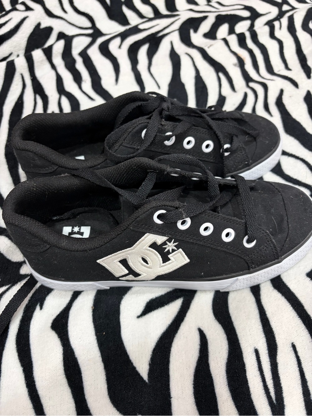 Never Worn DC Kids Black Canvas Sneakers with White Logo